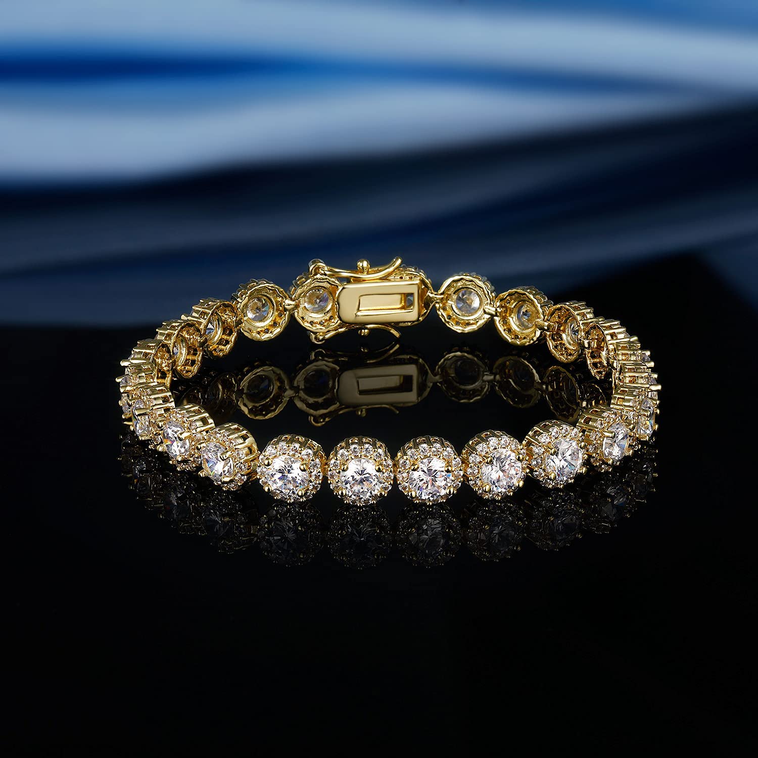 18 yellow gold bracelet; cubic zirconia bracelet; Eamti;