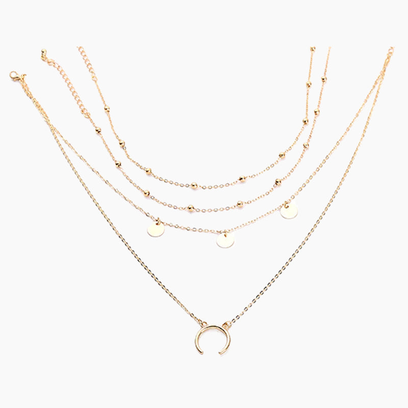 Moon Round Piece Multilayer Necklace