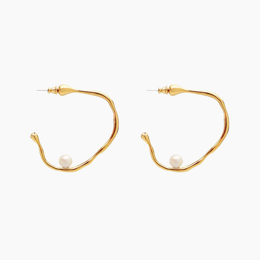 Wire pearl hoop earrings