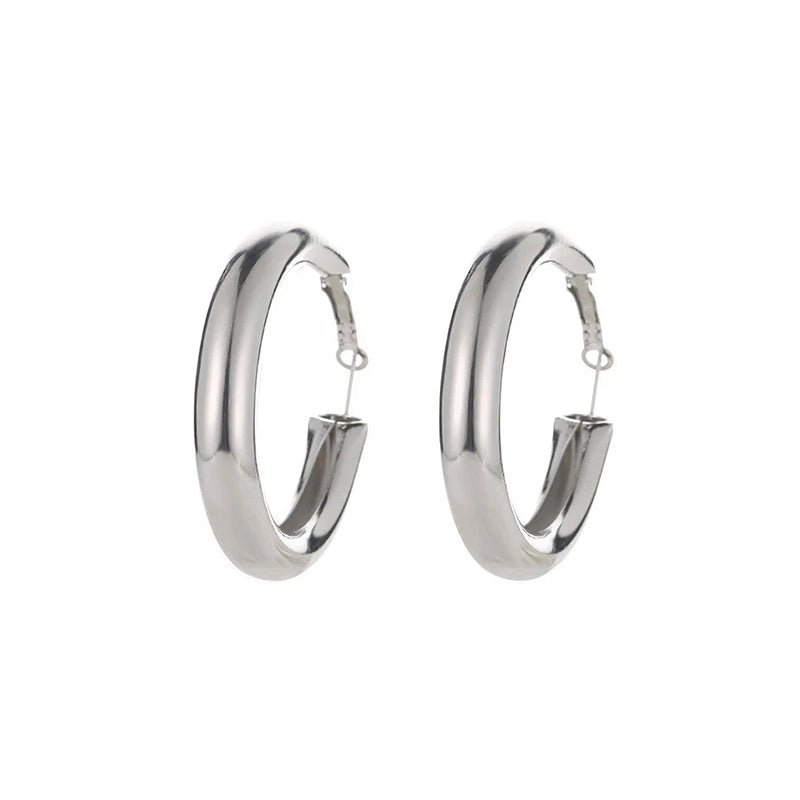 Gold Hoops Earrings Minimalist Thick Tube Round Circle Earrings