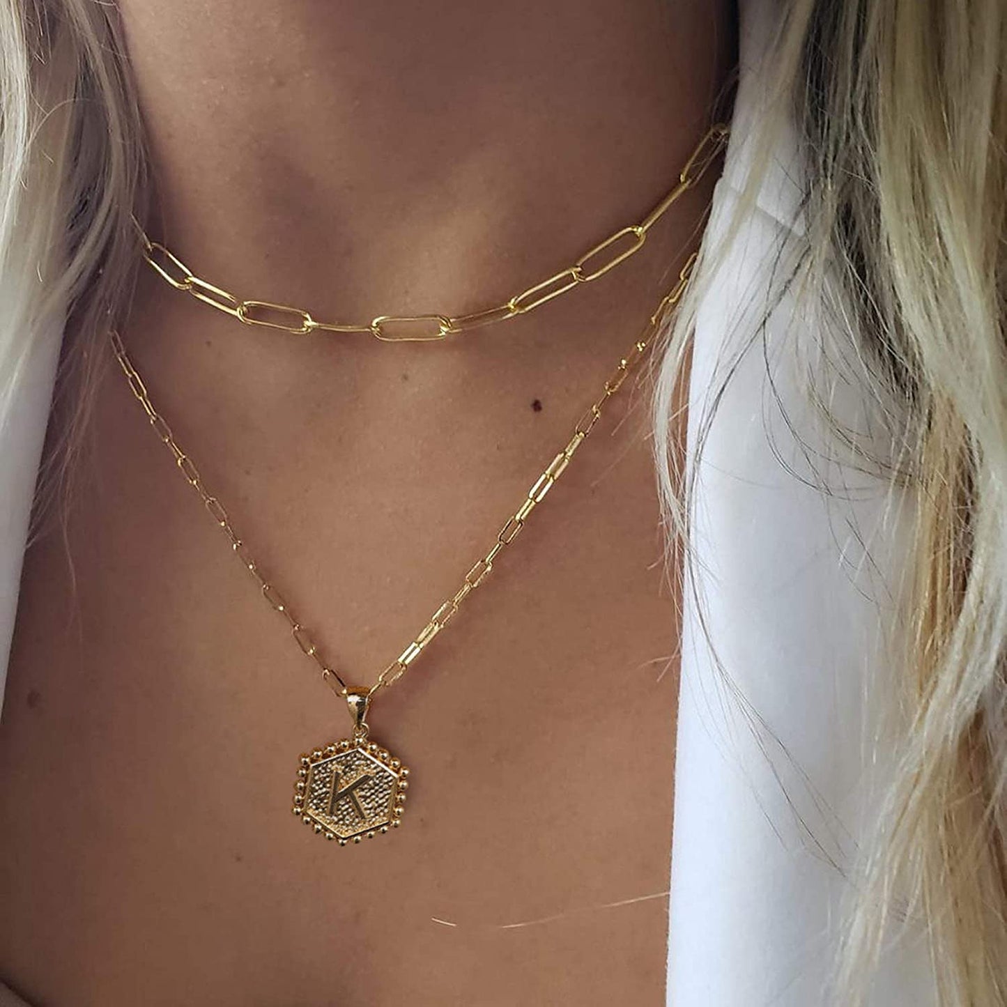 14K Gold Plated Paper Clip Chain Simple and Delicate Layered Initial Necklace