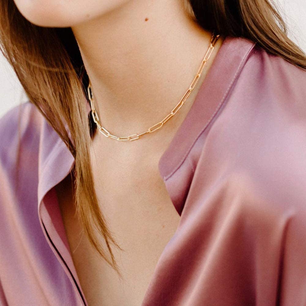 14K Gold Plated Paper Clip Chain Simple and Delicate Layered Initial Necklace