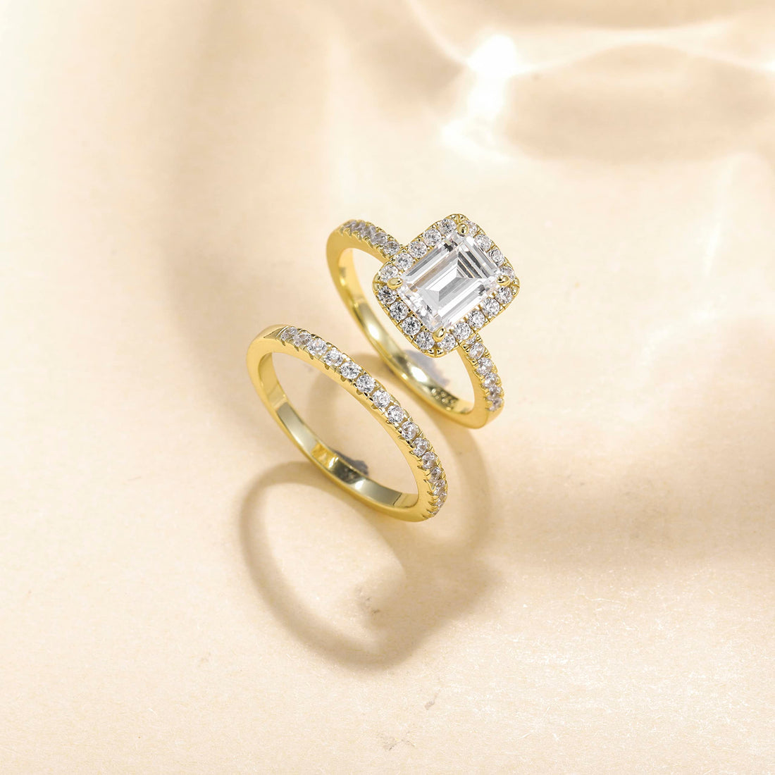 2CT Bridal Emerald Cut CZ Engagement Ring Sets
