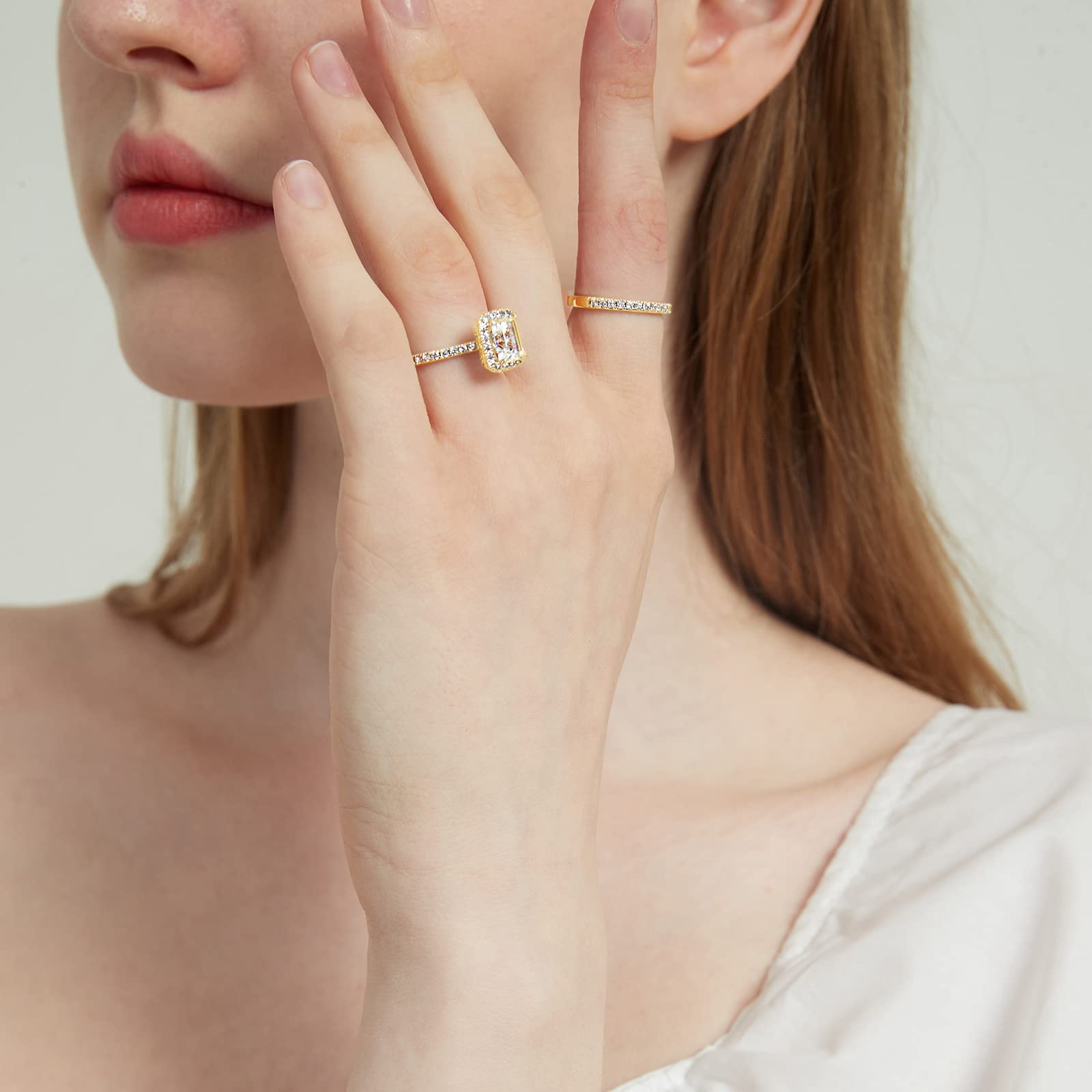 2CT Bridal Emerald Cut CZ Engagement Ring Sets