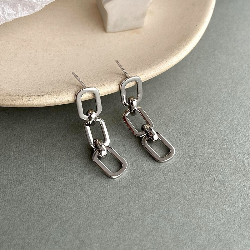 925 Sterling Silver Women's Wide Chain Long Stud Earrings Elegant Bohemian Tassel Earrings