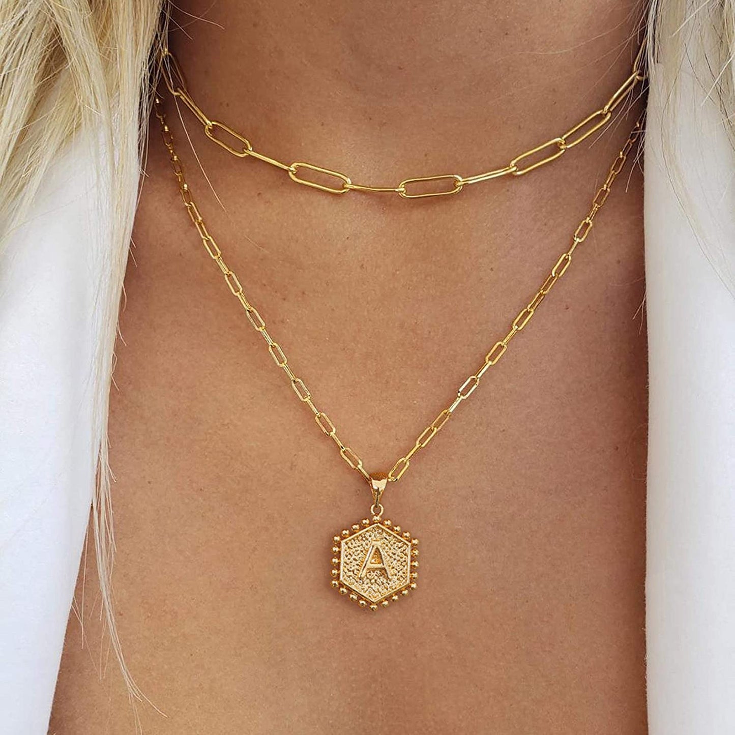 14K Gold Plated Paper Clip Chain Simple and Delicate Layered Initial Necklace