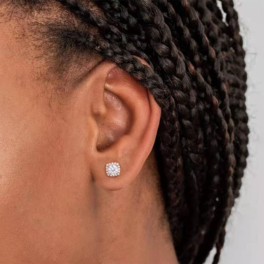 sterling silver earrings; carat square stud earrings; Eamti; post earrings, s925 silver earrings, solitaire earrings, cubic zirconia earrings for women, cz s925 earrings