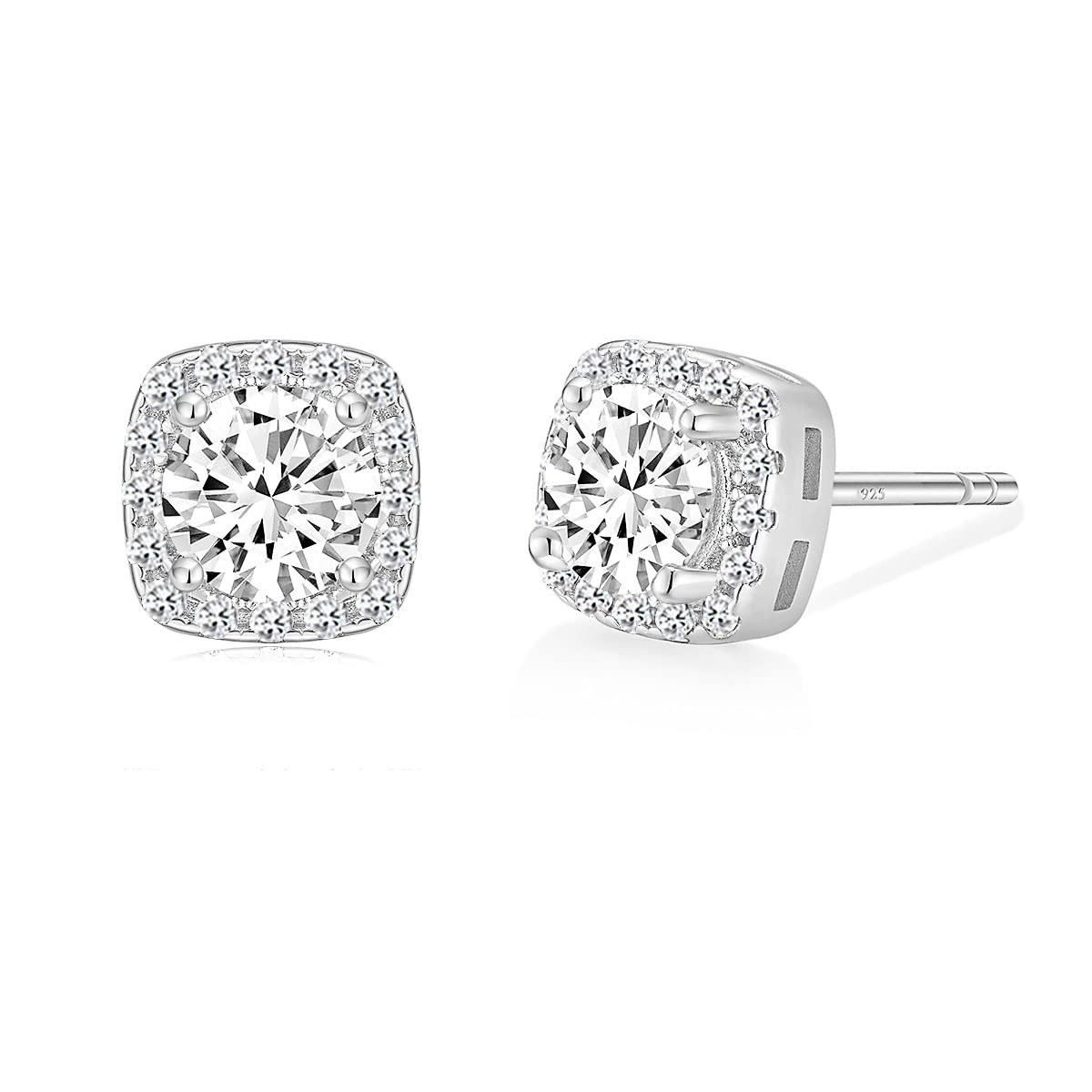 sterling silver earrings; carat square stud earrings; Eamti;