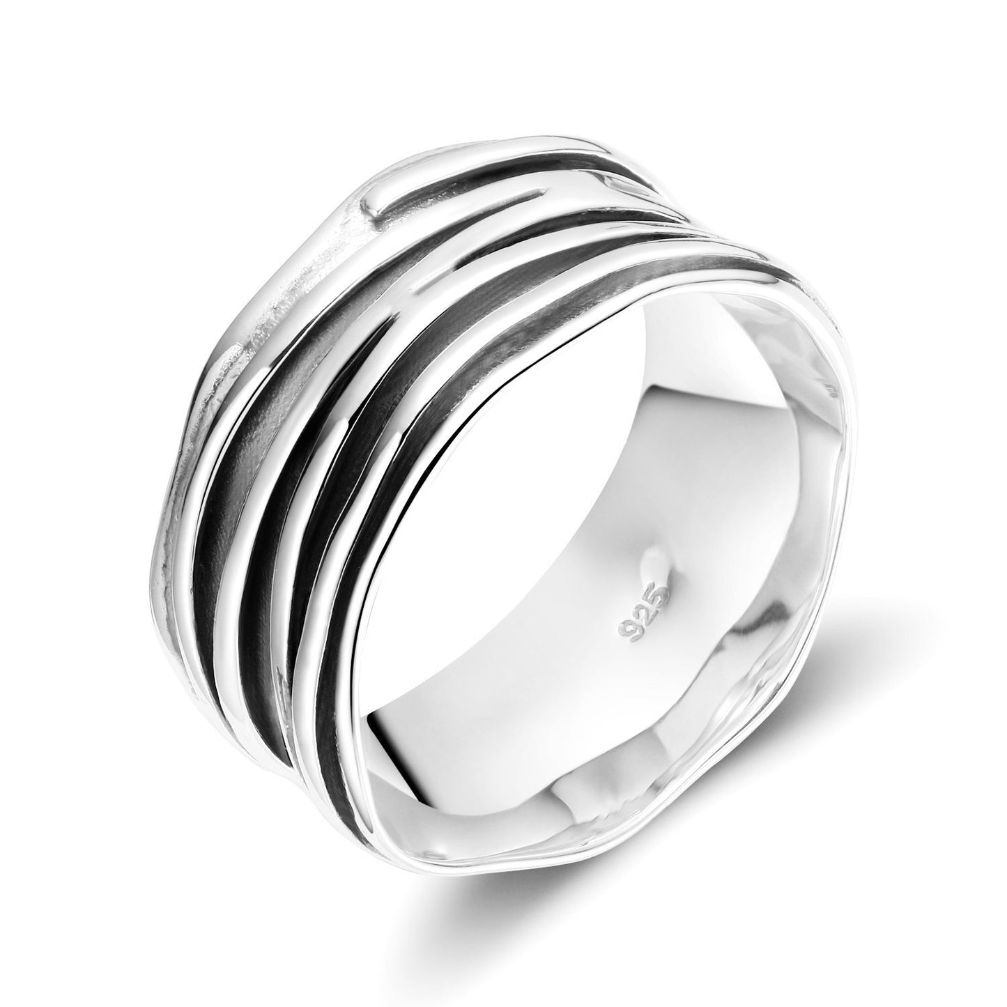 10mm Wide Band Ring 925 Sterling Silver Ripple Thumb Ring for Men